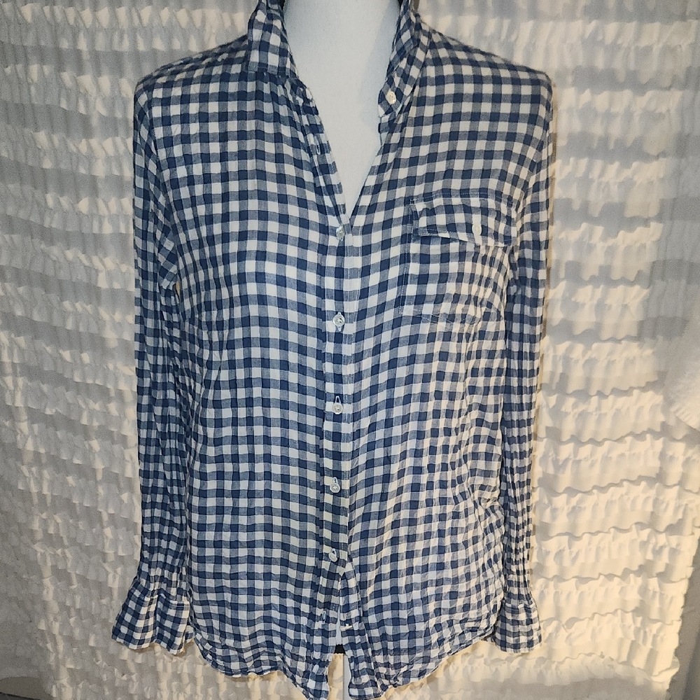 J Crew Perfect Fit Blue and White Checkered Women Buttondown Shirt 6